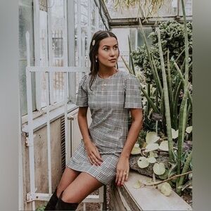 Zara Gingham Plaid Mini Dress Short Sleeves Black White Women’s Medium (M)
